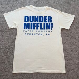 The Office Dunder Mifflin Paper Company T Shirt Cream Blue Tee Mens S TV Show